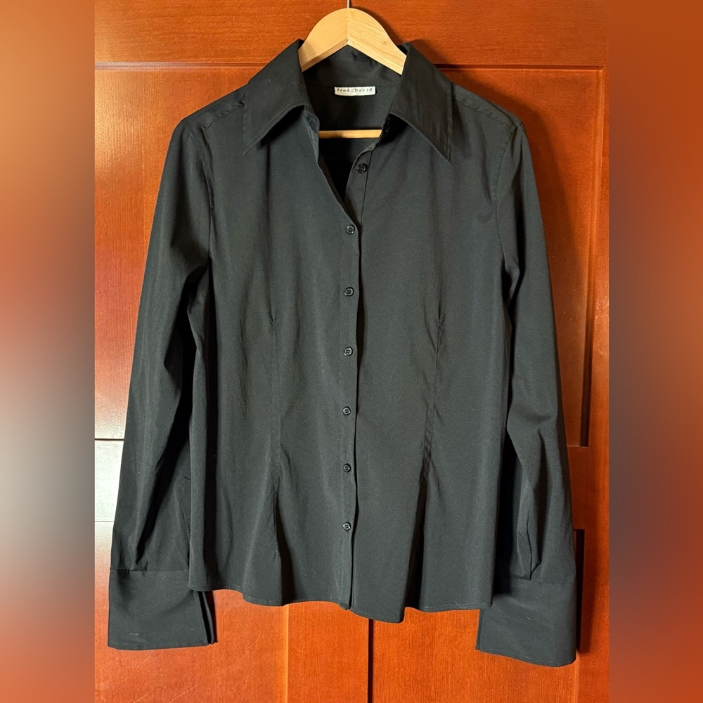 Fred David Black Button-Down Blouse With French Cuffs
